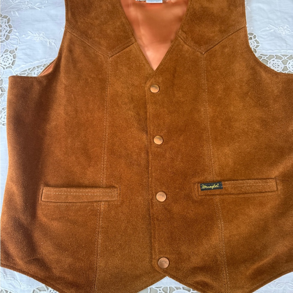 Wrangler Vintage 70’s Cowhide Leather Vest, Sz M - Picture 5 of 10
